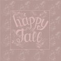 Happy fall banner. Pink lettering print leaves stock